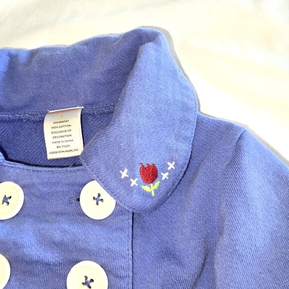 Gymboree Coat Jacket Lilac Blue Double Button Embroidery Floral Size 5 - Picture 6 of 7
